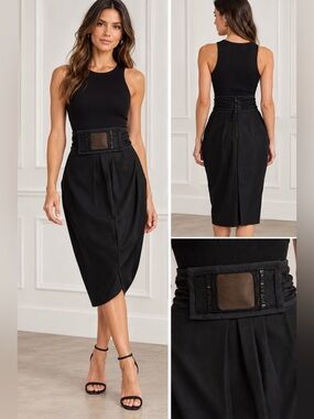 Hanii Y Black Embellished High Waist Pencil Skirt US 4